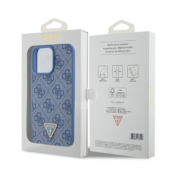Funda Guess GUHCP15XP4TDPB iPhone 15 Pro Max 6.7" azul/azul durocase Piel 4G Triángulo Strass Case