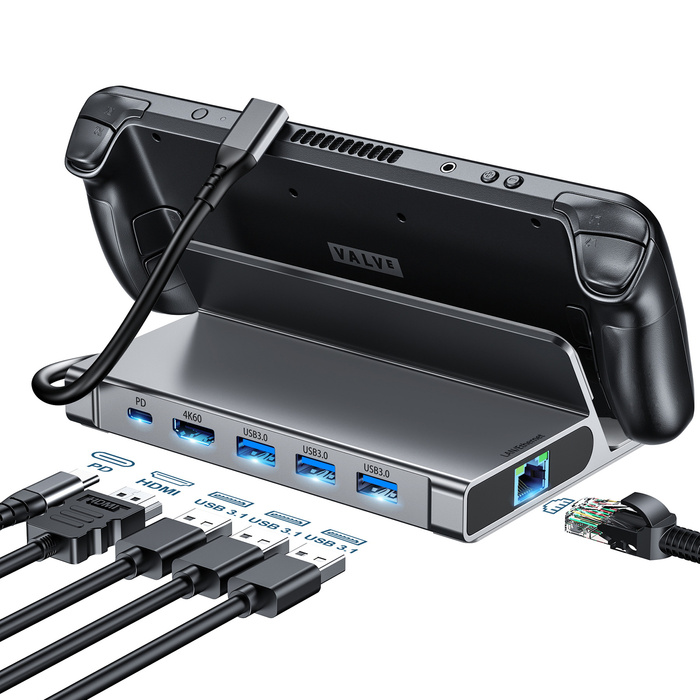 Choetch M52 HUB pour Steam Deck USB-C - USB-C PD/USB-A/HDMI/RJ45 - Gris