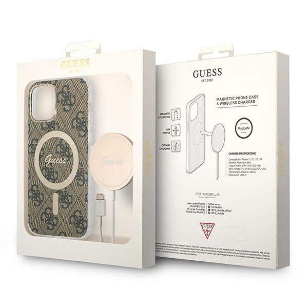 Kit Hülle Guess Case+ Ladegerät iPhone 12/12 Pro braun/braun hart case 4G Print MagSafe