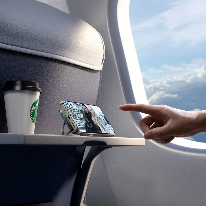 Powerbank Joyroom JR-PBM12 10000mAh 22.5W kompatybilny z MagSafe, ładowanie bezprzewodowe 15W, z podstawką w kształcie pierścienia - czarny