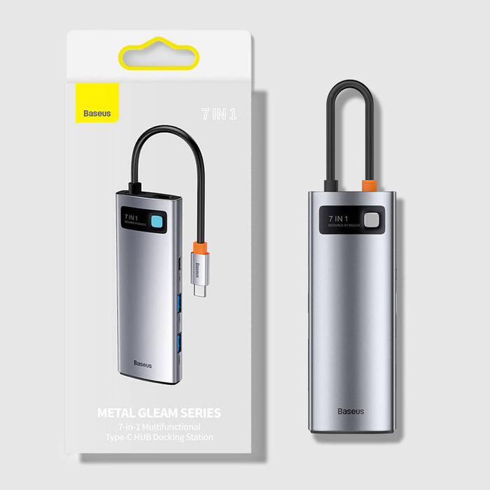 Baseus Metal Gleam Series 7-in-1 multifunctional type-C HUB docking station HDMI TF cards PD gray (WKWG020113)