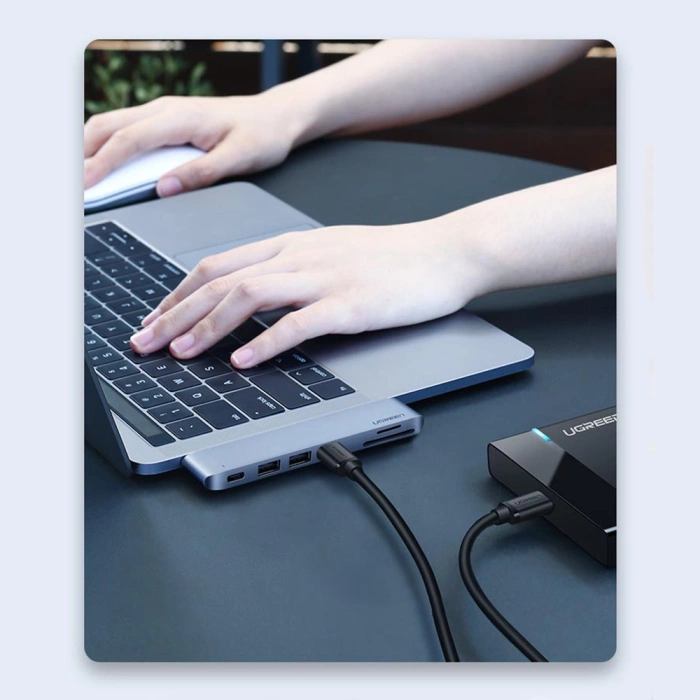 Ugreen Multifunktions HUB 2x USB Typ C auf 3x USB 3.0 / TF / SD / USB Typ C für MacBook Pro / Air grau (CM251 60560)