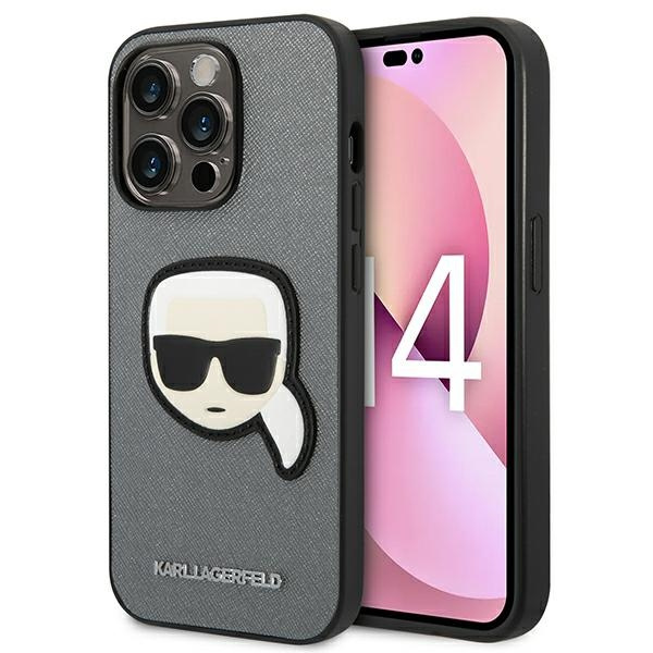 Hülle Karl Lagerfeld iPhone 14 Pro Max 6,7" silber/silber hartcase Saffiano Karl`s Head Patch