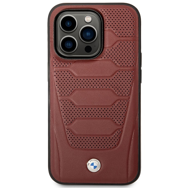 Case BMW BMHMP14L22RPSR iPhone 14 Pro 6.1" burgundy/burgundy Leather Seats Pattern MagSafe