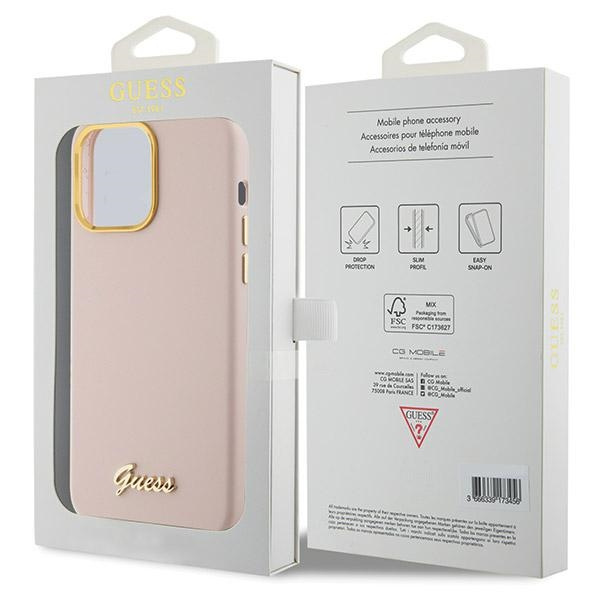 Etui Guess GUHCP15XSMBSLP iPhone 15 Pro Max 6.7" różowy/pink hardcase Silicone Script Metal Logo & Frame Case