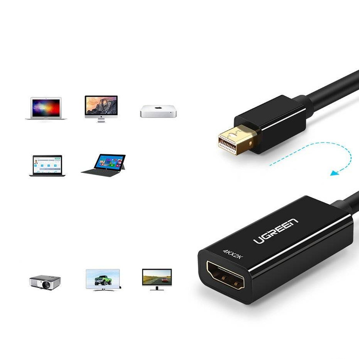 Câble adaptateur Ugreen FHD (1080p) HDMI (femelle) - Mini DisplayPort (mâle - Thunderbolt 2.0) blanc (MD112 10460)