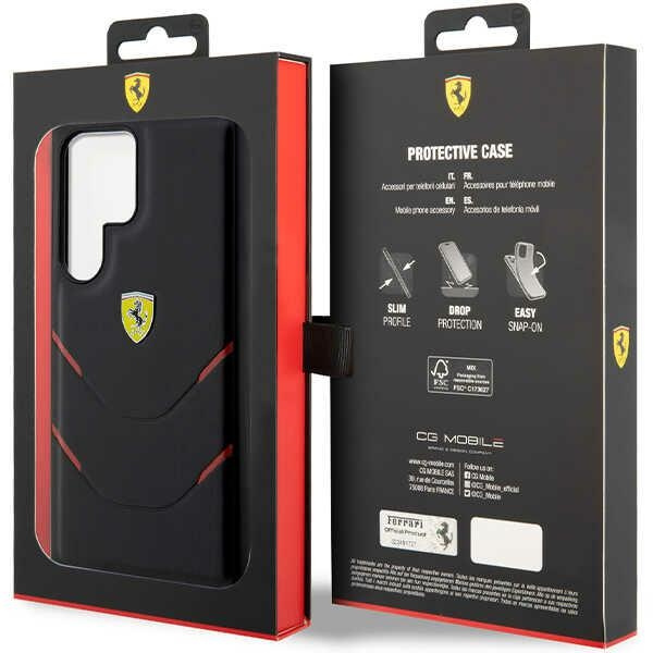 Coque Ferrari FEHCS23LPBAK S23 Ultra S918 noir/noir durcase Lignes de marquage à chaud Case