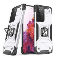 Wozinsky Ring Armor resistente custodia ibrida + supporto magnetico per Samsung Galaxy S22 Ultra argento