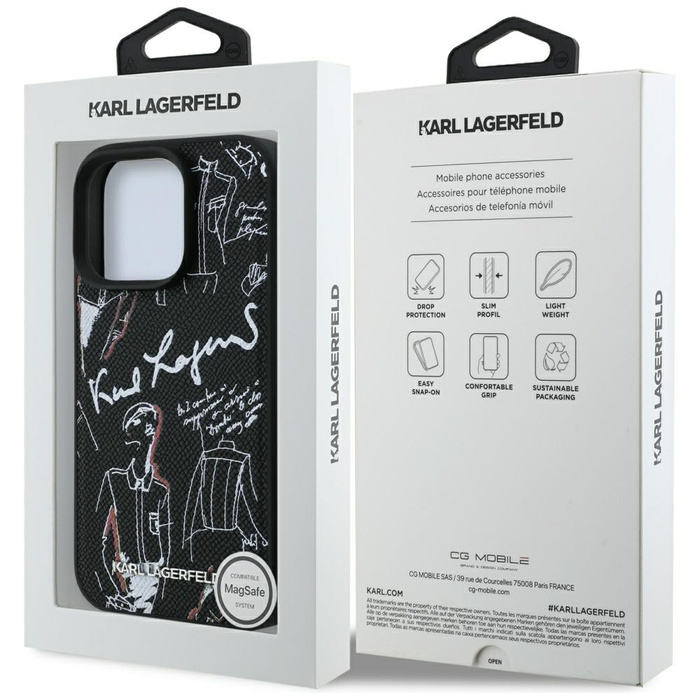 Etui Karl Lagerfeld Grained Pattern &    Logo MagSafe do iPhone 16 Pro Max czarny