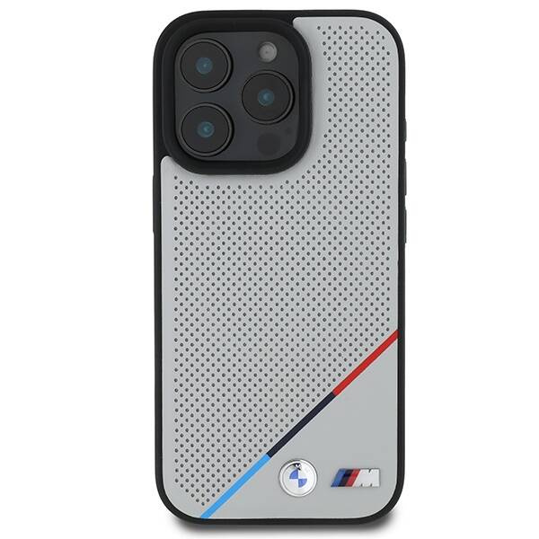 Cover BMW iPhone 16 Pro 6,3" grigio/grigio durocase M Linea Tricolore Perforata MagSafe