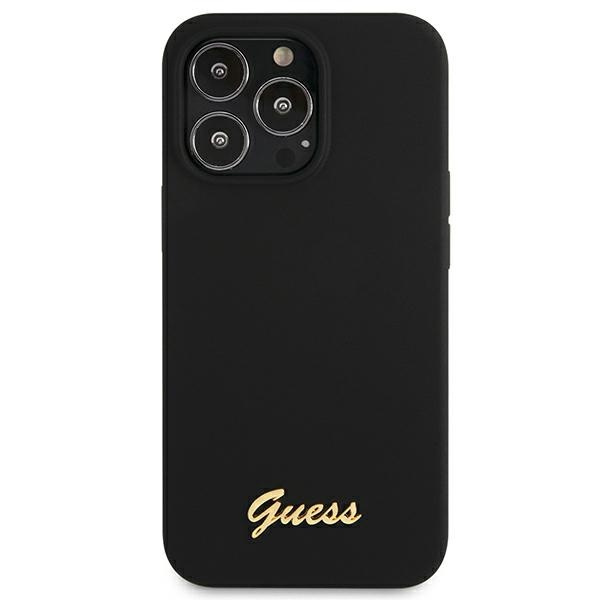 Case GUESS Apple iPhone 13 13 Pro Silicone Script Gold Logo Black Hardcase