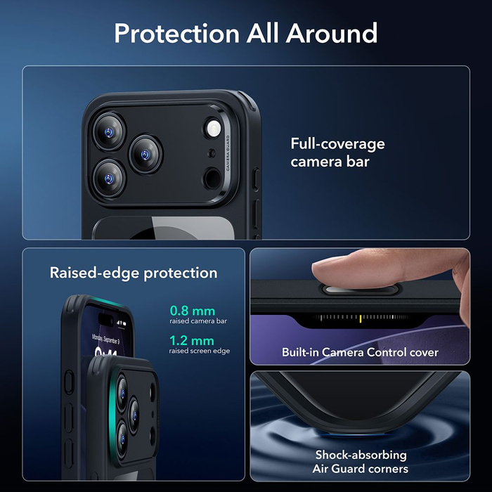 ESR CLASSIC HYBRID MagSafe &amp; TEMPERED GLASS IPhone 17 PRO MAX CLEAR/BLACK