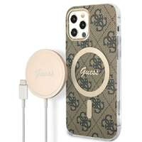 Kit Funda Guess Case+ Cargador iPhone 12/12 Pro marrón/marrón duro case 4G Print MagSafe