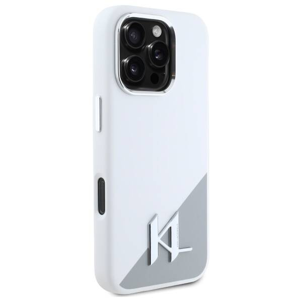 Etui Karl Lagerfeld iPhone 16 Pro 6.3" biały/white hardcase Silicone Shadow Metal Initial MagSafe