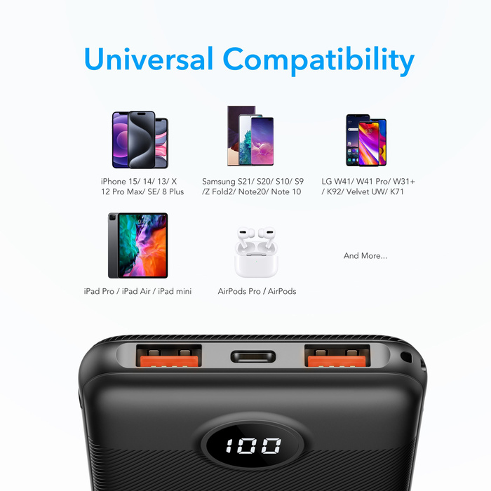 Powerbank Veger L10S (W1105PD) PD QC3.0 2A 20W 10000 mAh czarny