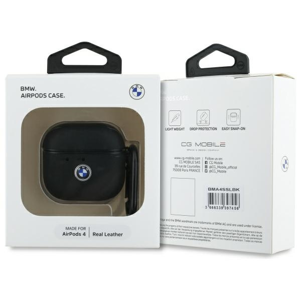 BMW BMA4SSLBK Coperchio AirPods 4 nero/nero Geniune Leather Silver Logo