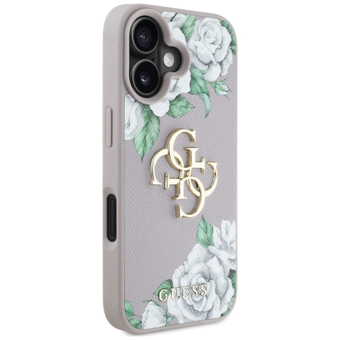 Etui Guess Grained Roses Big 4G logo do  iPhone 16 fioletowy