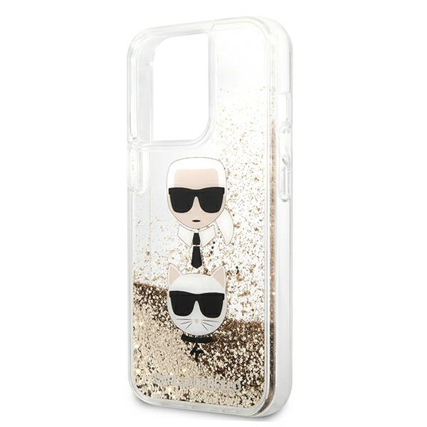 KARL LAGERFELD Apple iPhone 13 Pro Max Flüssigglitzer Karl&Choupette Head Gold Hülle