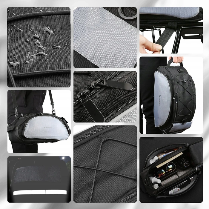 Wozinsky torba rowerowa na bagażnik z paskiem na ramię 13l czarna (WBB1BK)