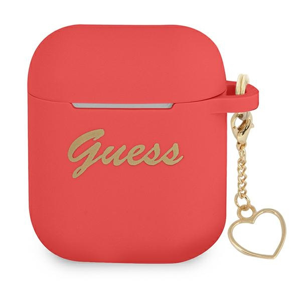 Hülle GUESS Apple AirPods Abdeckung Silikon Charme Herz Sammlung rot Case