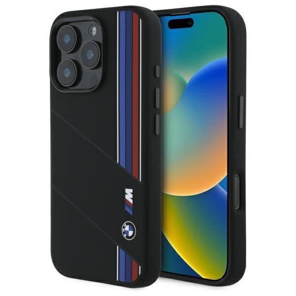 Cover BMW iPhone 16 Pro Max nero/nero hardcase Silicone Cut Tricolor Lines MagSafe