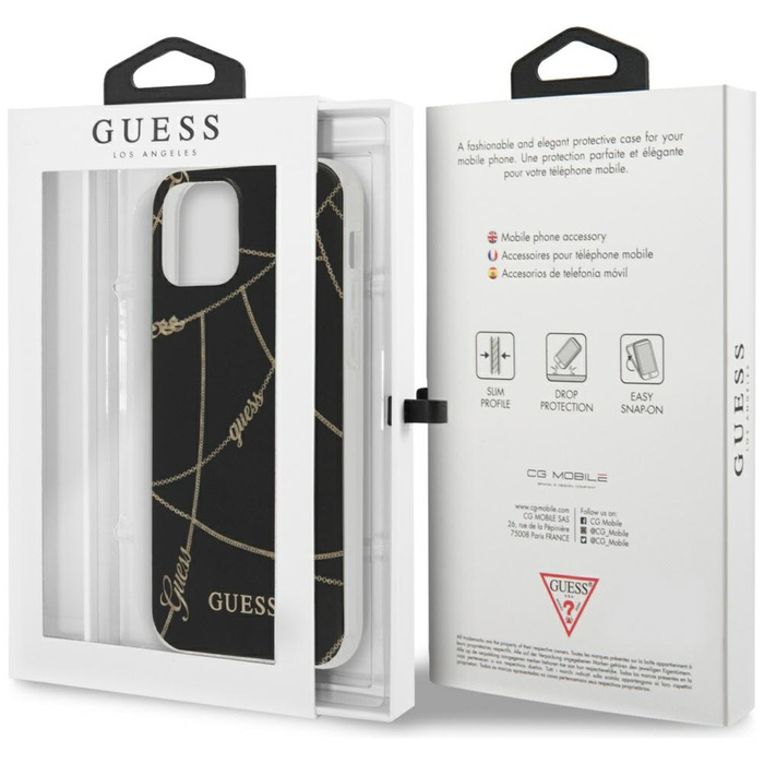 Coque GUESS Apple iPhone 12 Mini chaîne en or Collection GUHCP12SPCUCHBK Noir Hardcase