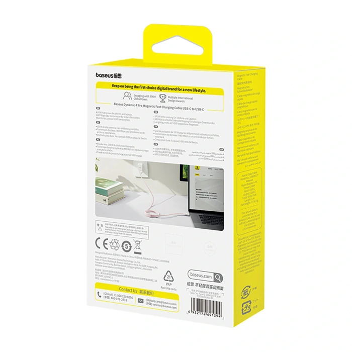 Kabel Baseus Dynamic 4 Pro 100W USB-C - USB-C 1m - różowy