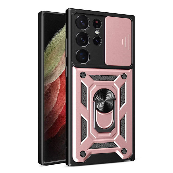 Coque Hybrid Armor Camshield pour Samsung Galaxy S23 Ultra coque blindée avec cache appareil photo rose