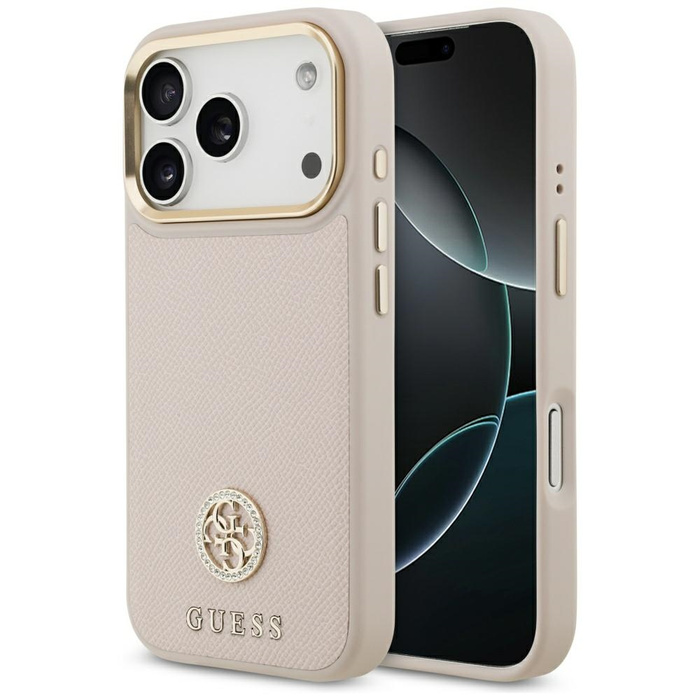 Etui Guess Grained Strass Logo MagSafe   do iPhone 17 Pro różowy