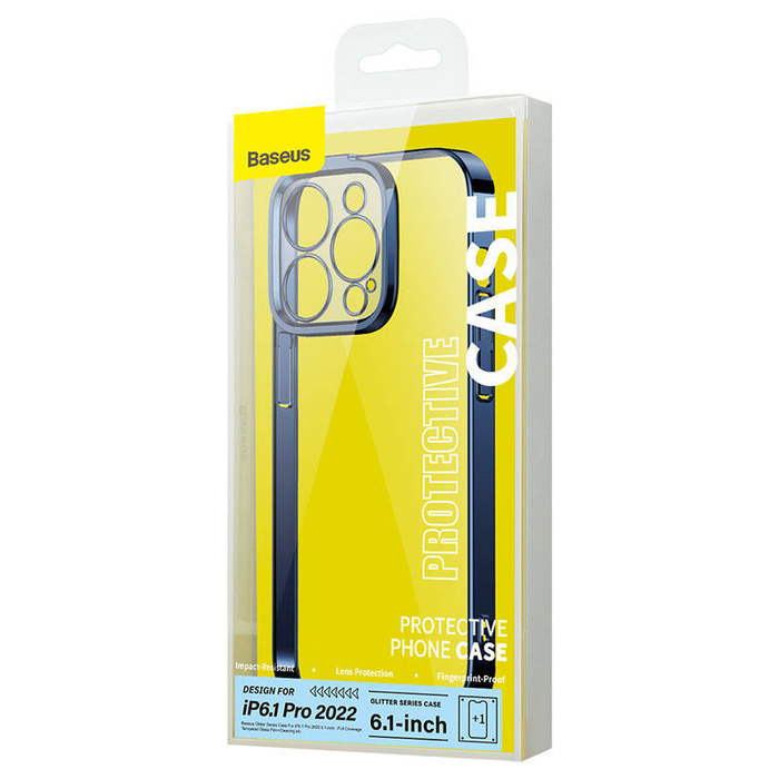 Baseus Glitter Transparent Case and Tempered Glass set for iPhone 14 Pro (blue)