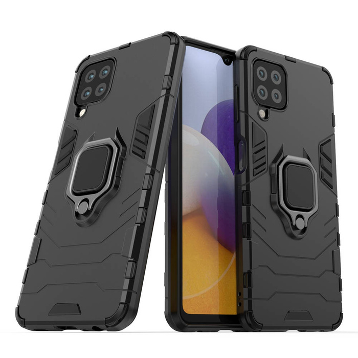Ring Armor Case Kickstand Cover robusta e robusta per Samsung Galaxy A22 4G nera