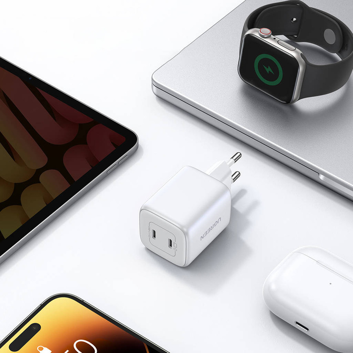 Fast nabíječka GaN 2 x USB-C 45W QC PD Ugreen CD294 - bílý