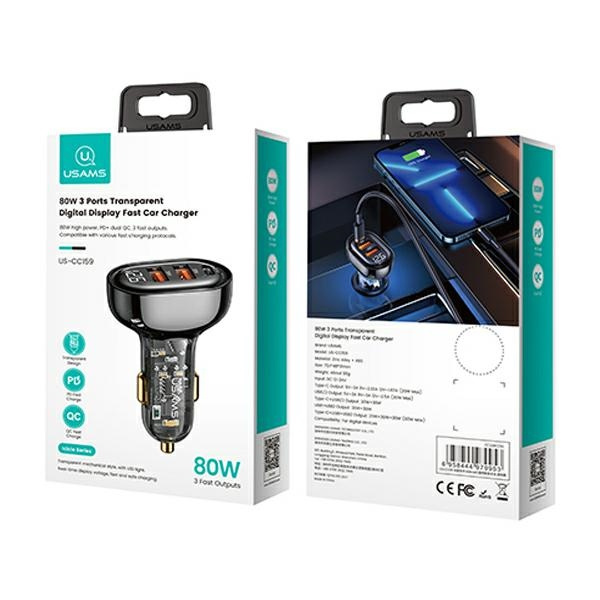 USAMS Charg. sam. 2xUSB+1xUSB-C 80W Fast Charge černá/černá CC159CC01 (US-CC159)