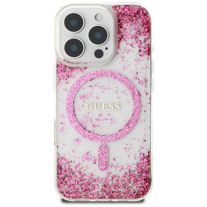 Etui Guess HC Resin Bottom Glitter do     iPhone 16 Pro Max MagSafe różowy