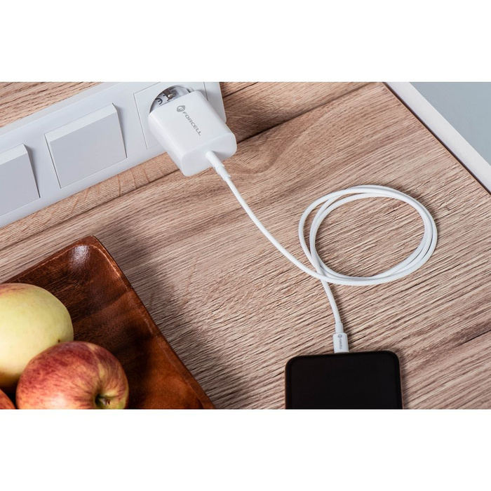 Ładowarka sieciowa do telefonu Forcell F-Energy USB C QC4.0 PD 3A 20W + kabel USB C do Lightning TFK-TC-20WPD biała