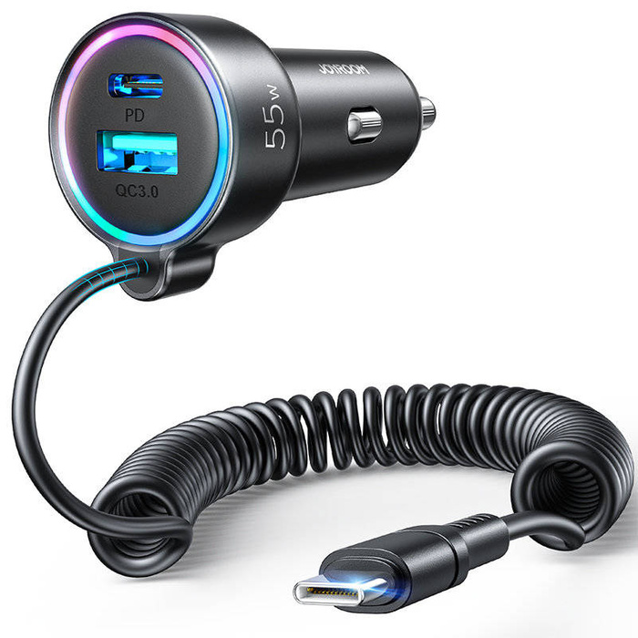Joyroom vysokorychlostní nabíječka 3 v 1 s kabelym USB typu C 1,5 m 55 W černá (JR-CL07)