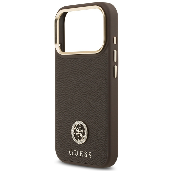 Etui Guess Grained Strass Logo MagSafe   do iPhone 17 Pro brązowy
