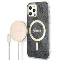 Kit Telefontok Guess Case+ töltő iPhone 12/12 Pro fekete/fekete kemény case 4G nyomtatás MagSafe