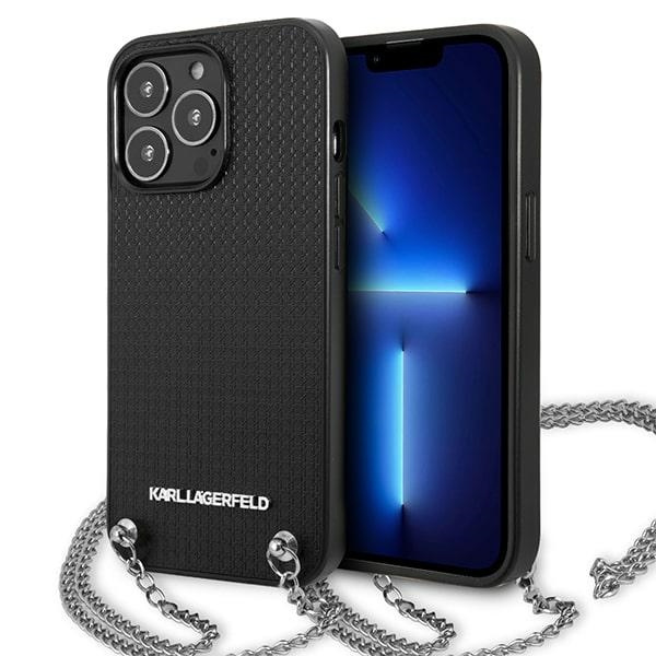 Karl Lagerfeld KLHCP13LPMK iPhone 13 Pro / 13 6.1" hardcase schwarz/schwarz Leder strukturiert und Kette