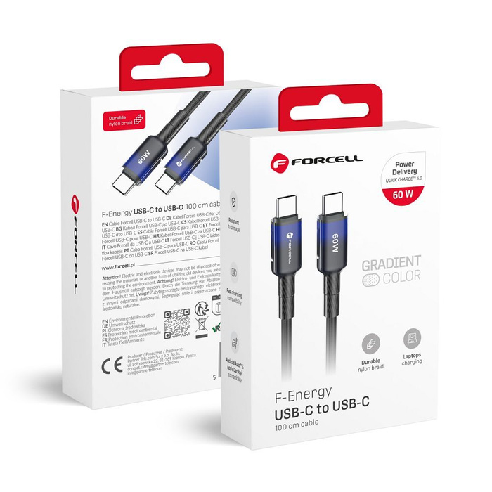 Kabel USB C do USB C Forcell F-Energy QC4.0 PD 3A 60W Gradient 1 m C354 czarny