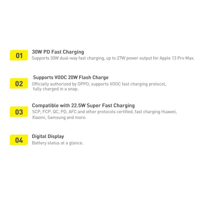 Baseus Adaman2 Powerbank mit bildschirmem digital 20000mAh 30W 2 x USB / 1x USB Typ C Power Delivery Quick Charge SCP, Oppo Super VOOC schwarz (PPAD050101)