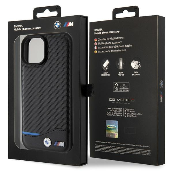 Etui BMW BMHCP15S22NBCK iPhone 15 6.1" czarny/black Leather Carbon Case