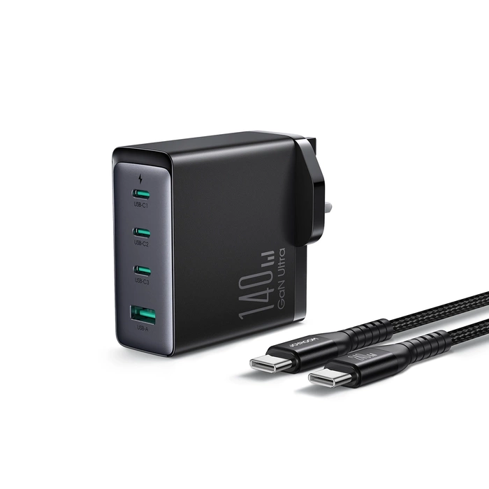 Caricabatterie GaN UK Joyroom JR-TCG05UK 140 W 3x USB-C Cavo USB-A + USB-C / USB-C 240 W 1,2 m