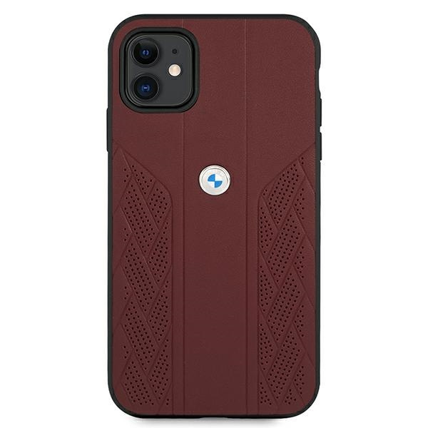 Hülle BMW Tasche Apple iPhone 11 Leder Curve Perforate Rot Hardcase