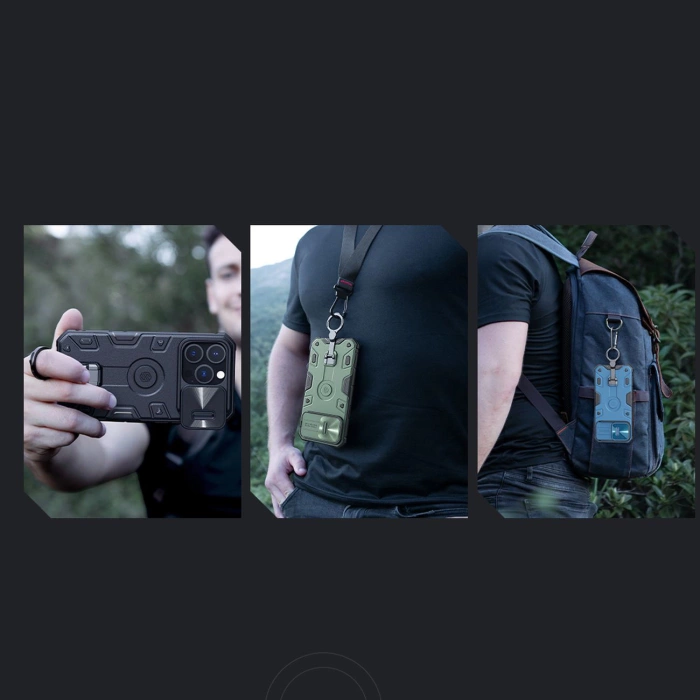 Nillkin CamShield Armor Pro Case etui iPhone 14 Pro pancerny pokrowiec z osłoną na aparat ring podstawka niebieskie