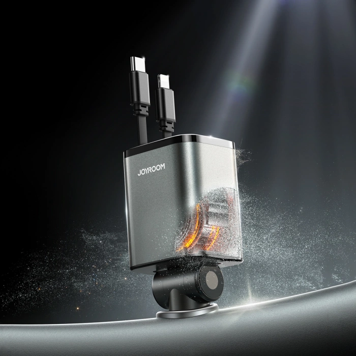 Ładowarka samochodowa Joyroom JR-CCL05 30W 4w1 z 2 wbudowanymi kablami zwijanymi - ciemnoszara