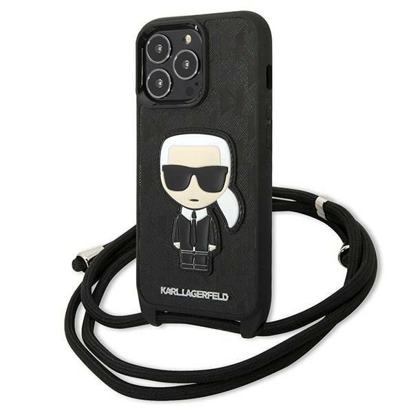 Karl Lagerfeld KLHCP13LCMNIPK iPhone 13 Pro / 13 6.1" hardcase schwarz/schwarz Leder Monogramm Patch und Kordel Iconik