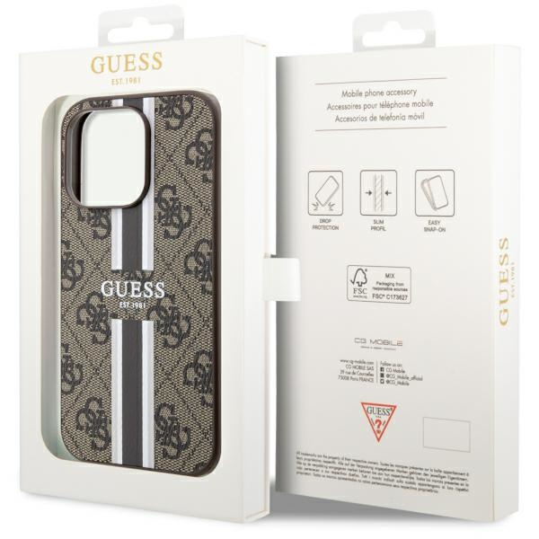 Cover Guess GUHMP14LP4RPSW iPhone 14 Pro 6.1" marrone/marrone rigidocase 4G Strisce stampate MagSafe Case