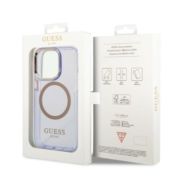 Coque GUESS Apple iPhone 14 Pro Gold Outline Translucent MagSafe Gold Purple Clear Hardcase