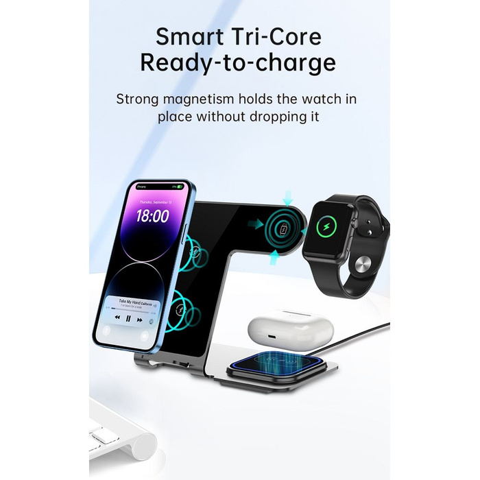 VEGER ładowarka indukcyjna 3w1 Qi 20W Y9 szara